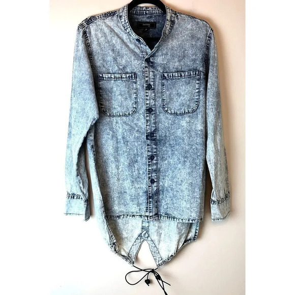 Boutique Tops - Faction | Acid Wash Drawstring Tunic Button Down
